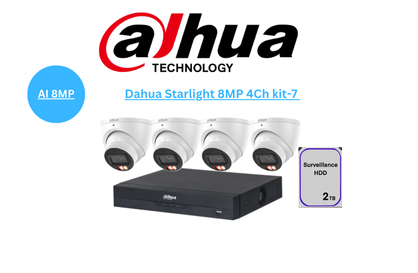 DAHUA AI Starlight 8MP 4CH IP TURRET KIT-7
